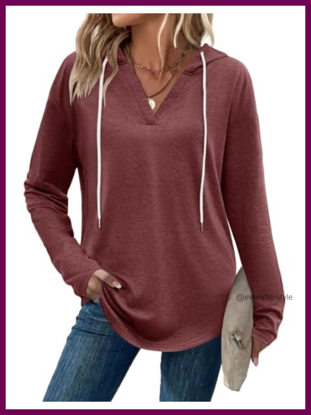 Zeagoo Women's Long Sleeve V-Neck Hoodie Pullover Sweatshirt Loose Fit